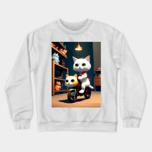 Cat on a Bicycle - Modern Digital Art Crewneck Sweatshirt